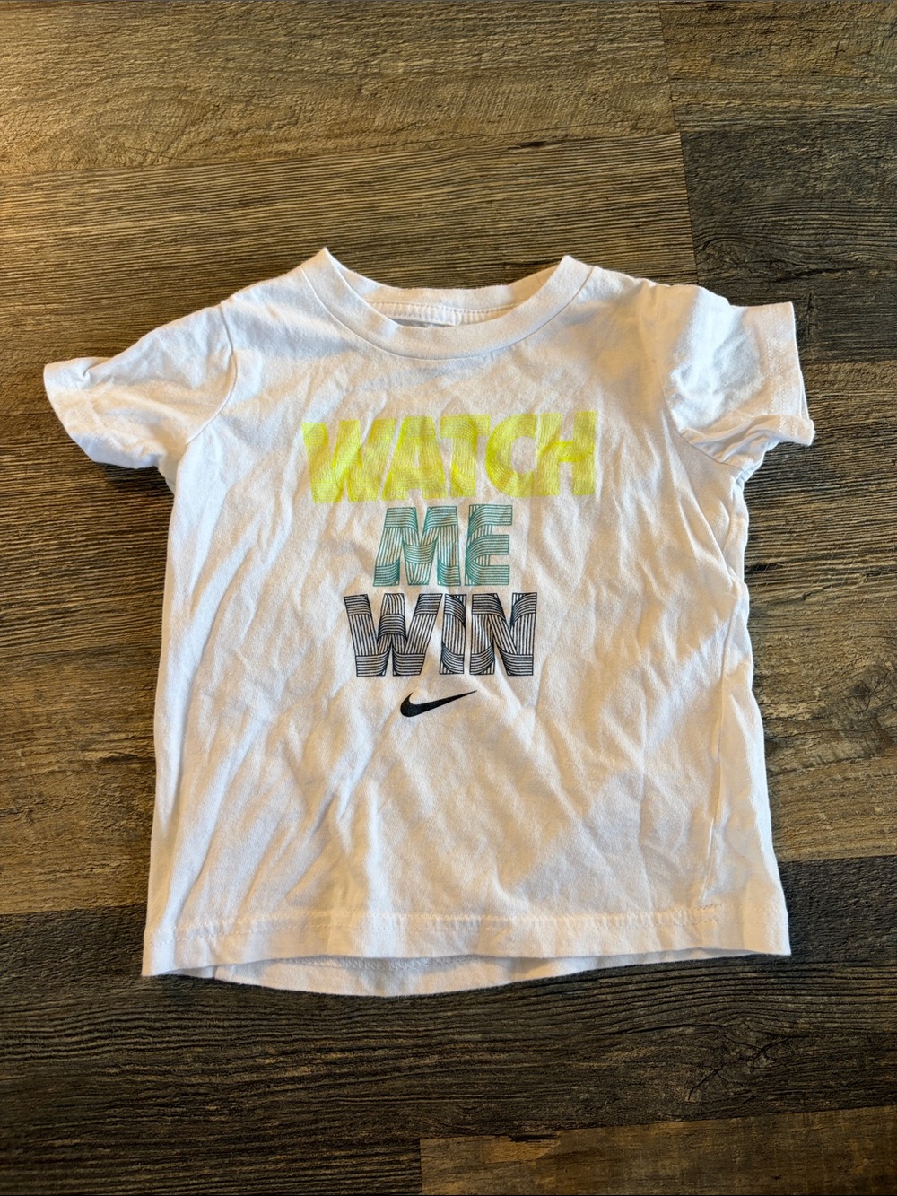 Nike White Short-Sleeve Tee with Neon Yellow and Teal Graphic